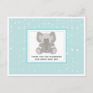 Baby Elephant String Hearts Baby Shower Thank You Postcard