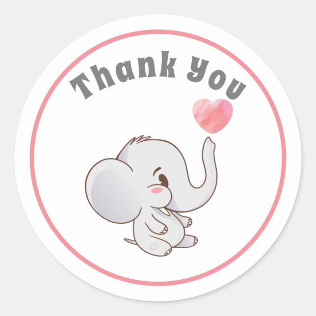 Baby Elephant Thank You Sticker (Front)