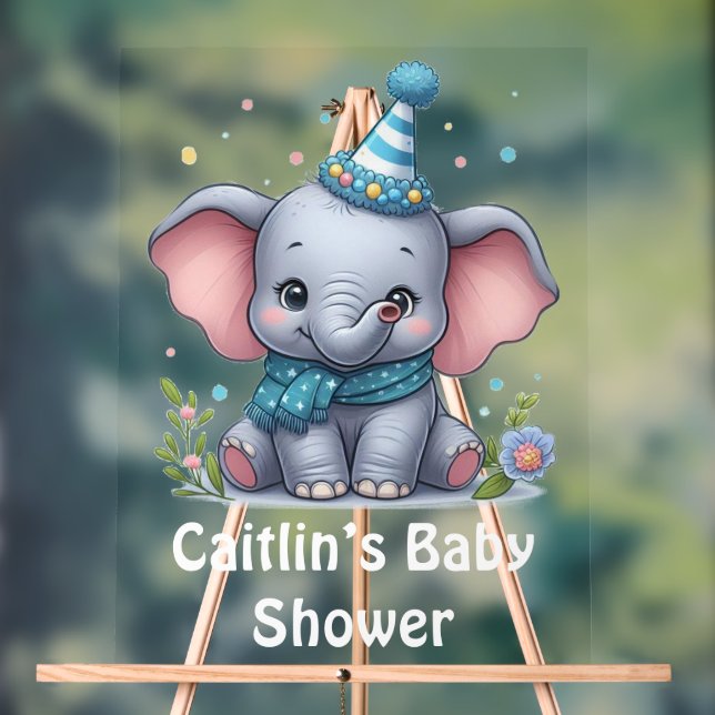 Baby Elephant Theme Baby Shower Acrylic Sign (Neutral)