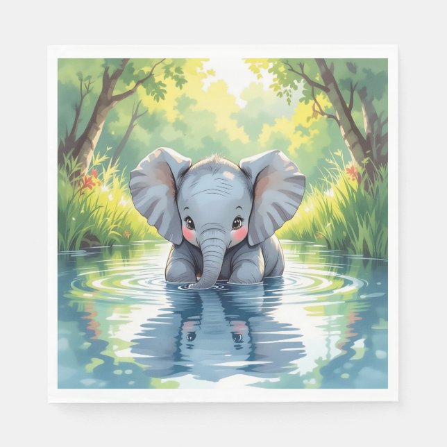 Baby Elephant Themed |  Birthday Party Napkin (Front)