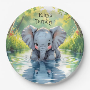 Baby Elephant Themed  Birthday Party Personalized Paper Plate