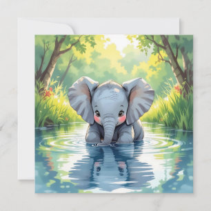 Baby Elephant Themed   First Birthday Party Invitation