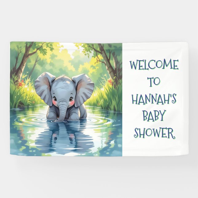 Baby Elephant Themed Personalised Birthday Party Banner (Horizontal)