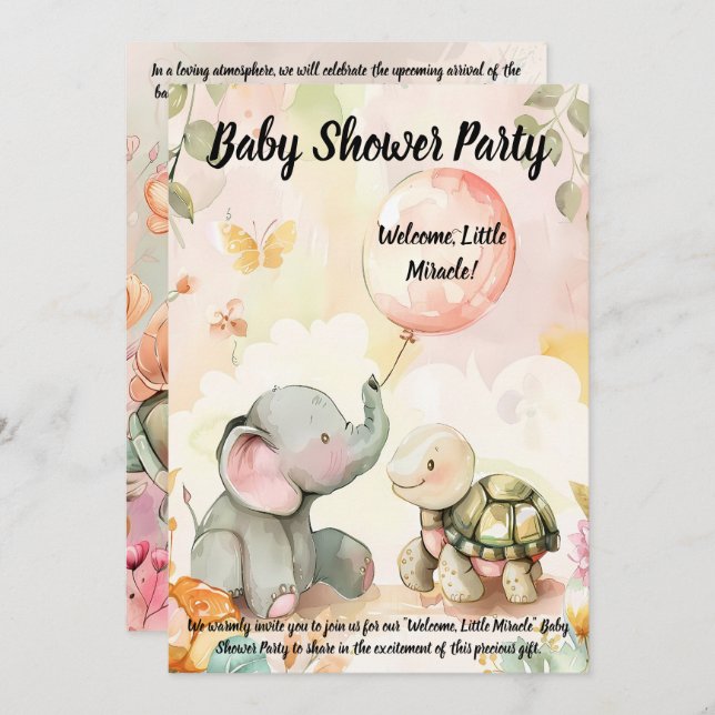 Baby Elephant & Turtle Baby Shower Invitation (Front/Back)