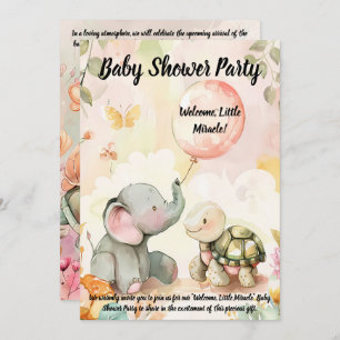 Baby Elephant & Turtle Baby Shower Invitation