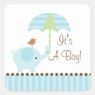 Baby Elephant Umbrella It's A Boy Square Sticker