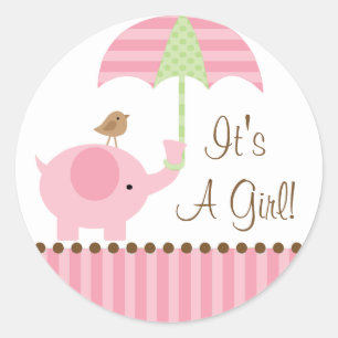 Baby Elephant Umbrella It's A Girl Sticker