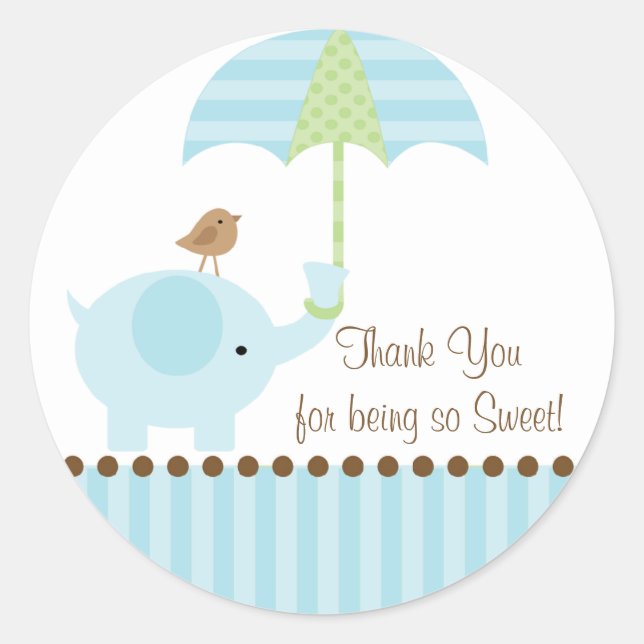 Baby Elephant Umbrella Thank You Sticker (Front)