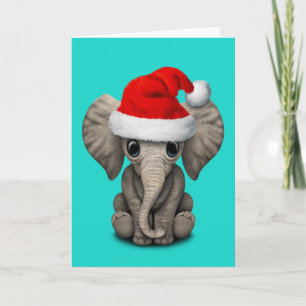 Baby Elephant Wearing a Santa Hat Holiday Card