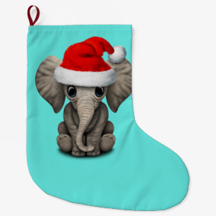 Baby Elephant Wearing a Santa Hat Large Christmas Stocking