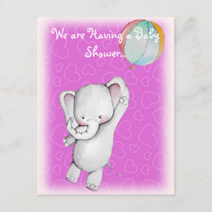 Baby Elephant with Balloon Baby Shower Invitations