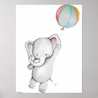 Baby Elephant with Balloon Customisable Poster