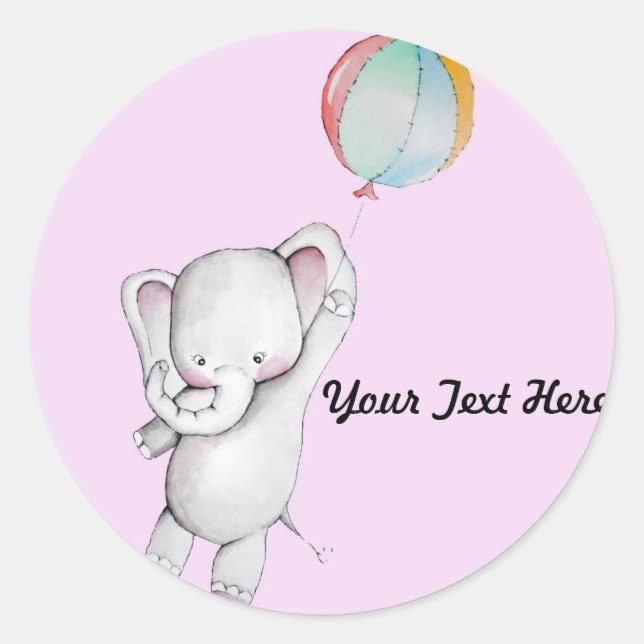 Baby Elephant with Balloon Pink Stickers (Front)