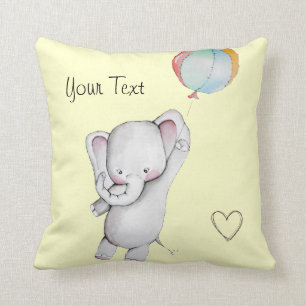 Baby Elephant with Balloon Yellow Throw Pillow