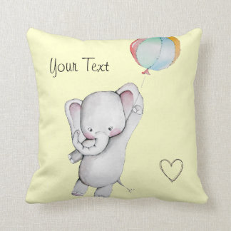 Baby Elephant with Balloon Yellow Throw Pillow