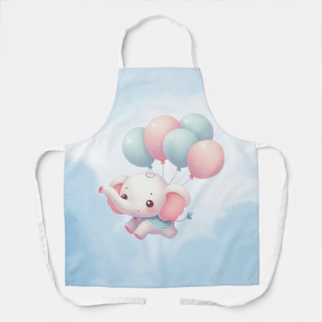  baby elephant with balloons apron (Front)
