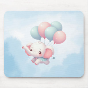 baby elephant with balloons mouse mat