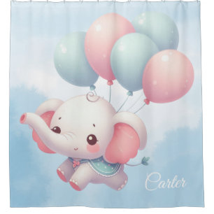 baby elephant with balloons shower curtain