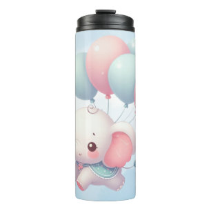 baby elephant with balloons thermal tumbler