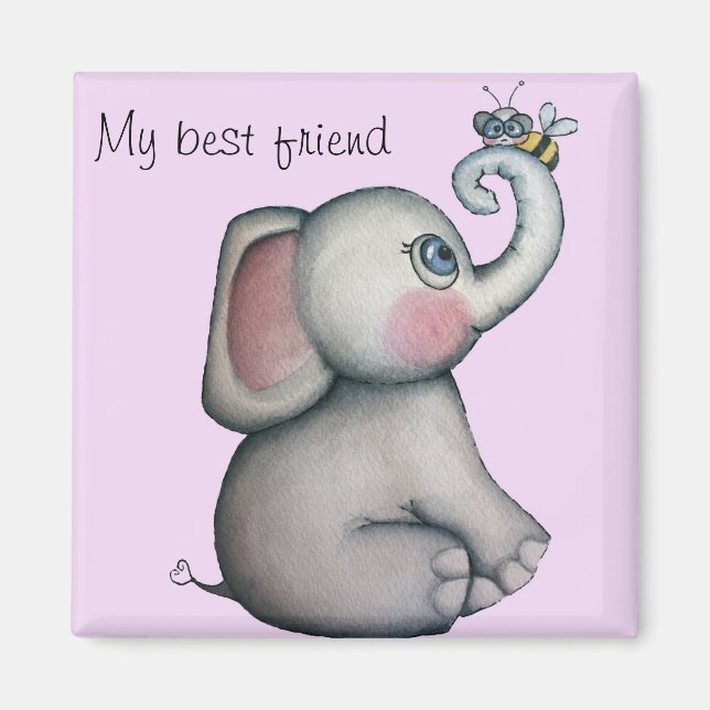 Baby Elephant with Bee Best Friend Magnet (Front)