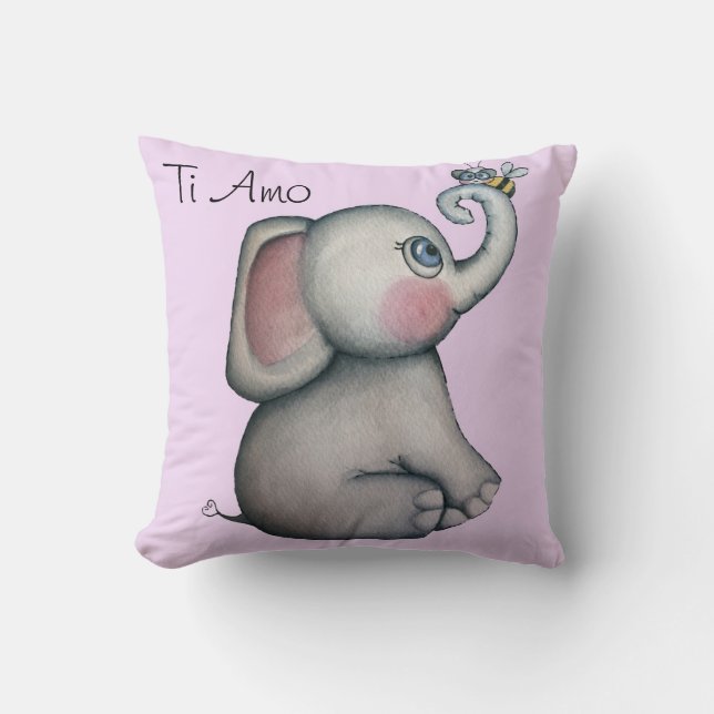Baby Elephant with Bee Pink Pillow (Front)