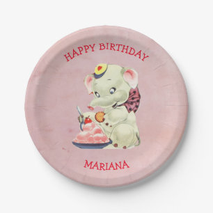 Baby Elephant With Bow Paper Plate