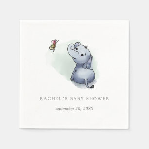 Baby elephant with butterfly baby shower napkin