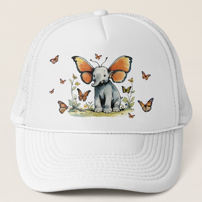 Baby Elephant with Butterfly Wing Ears Trucker Hat (Front)