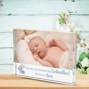 Baby Elephant With Cross and Dove Baptism Photo Block