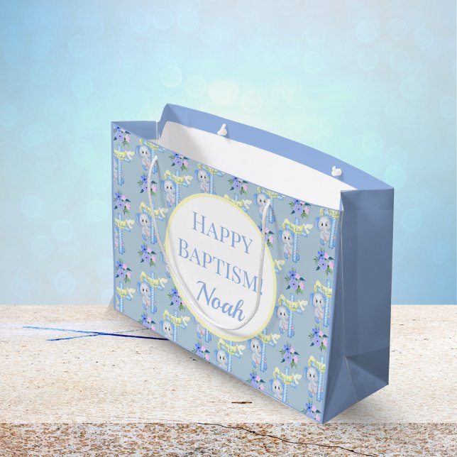 Baby Elephant With Cross Dove Happy Baptism  Large Gift Bag (Creator Uploaded)