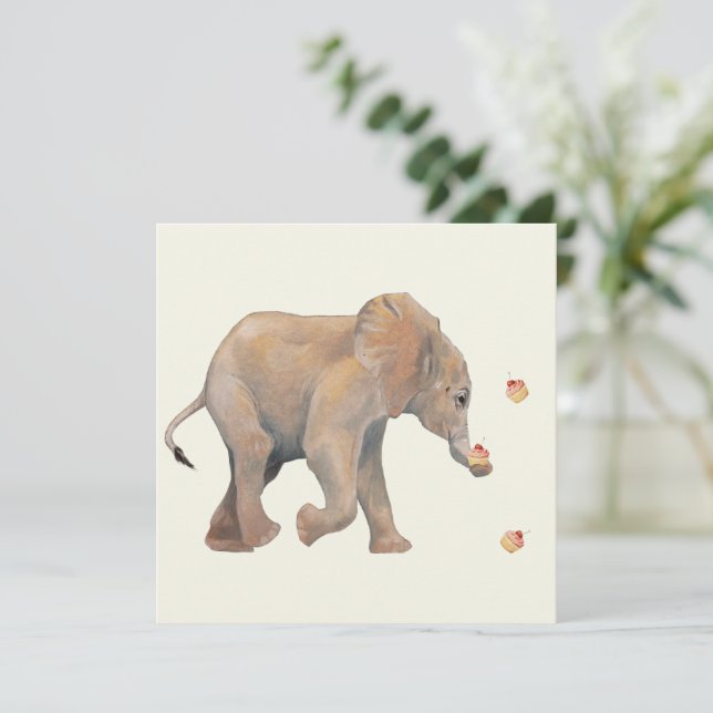 Baby Elephant with cupcake cards Set 10 (Standing Front)