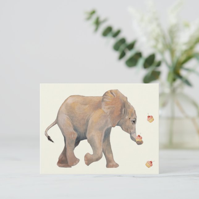 Baby Elephant with cupcakes Postcard (Standing Front)