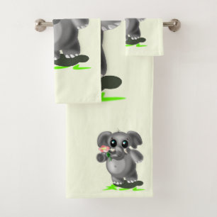 Baby Elephant with Flower Bath Towels - Your Text