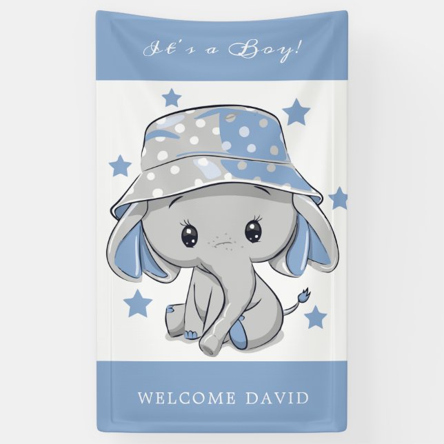 Baby Elephant With Hat Baby Shower Banner (Vertical)
