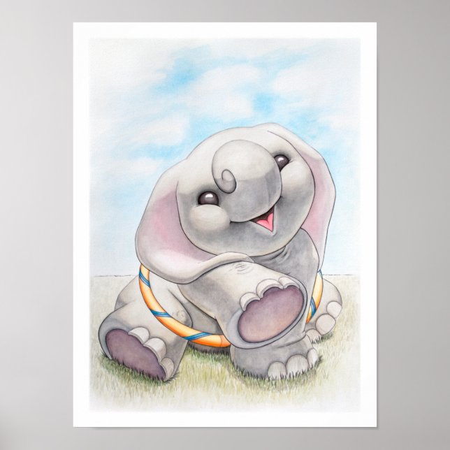 Baby Elephant with Hula-Hoop Nursery Print (Front)