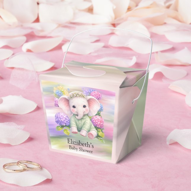Baby Elephant with Hydrangeas Baby Shower Favor Favour Box (Wedding)