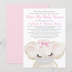 Baby Elephant with Mask Drive By Baby Shower Invitation
