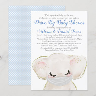 Baby Elephant with Mask Drive By Baby Shower Invitation