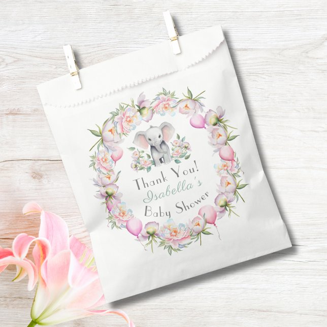 Baby Elephant With Peonies & Balloon Baby Shower Favour Bags (Creator Uploaded)