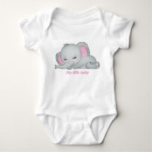 Baby elephant with pink ears baby bodysuit