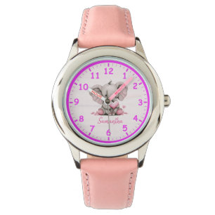 Baby Elephant with Pink Hearts Children's Watch