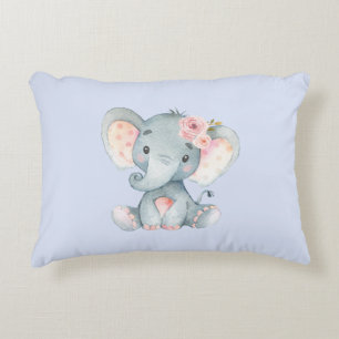 Baby Elephant with pink roses Decorative Cushion