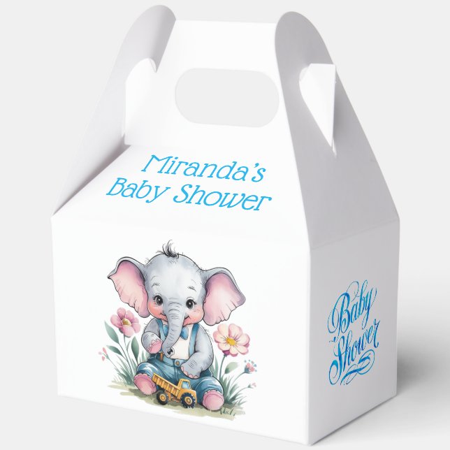Baby Elephant with Truck Baby Shower Favour Box (Back)
