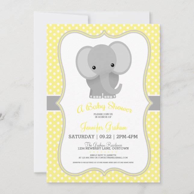 Baby Elephant (yellow) Baby Shower Invitation (Front)