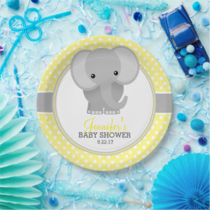 Baby Elephant (yellow) Baby Shower Paper Plate