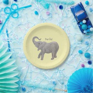 Baby Elephant Yellow Paper Plate