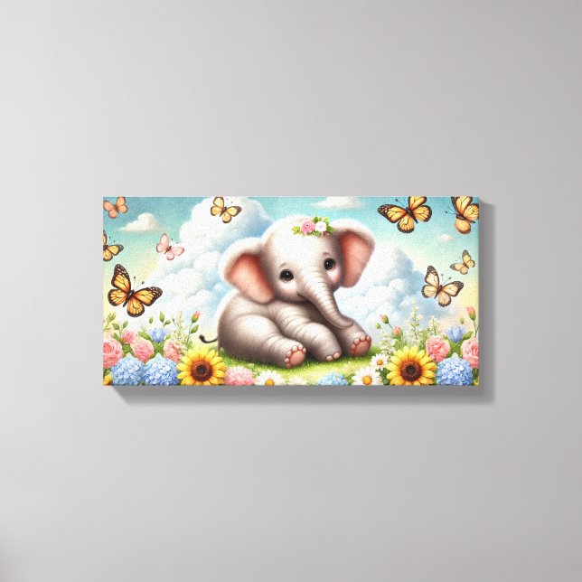 Baby Elephantin Flowers Canvas Print (Front)