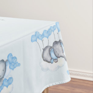 Baby Elephants and Blue Love Heart Balloons Custom Tablecloth