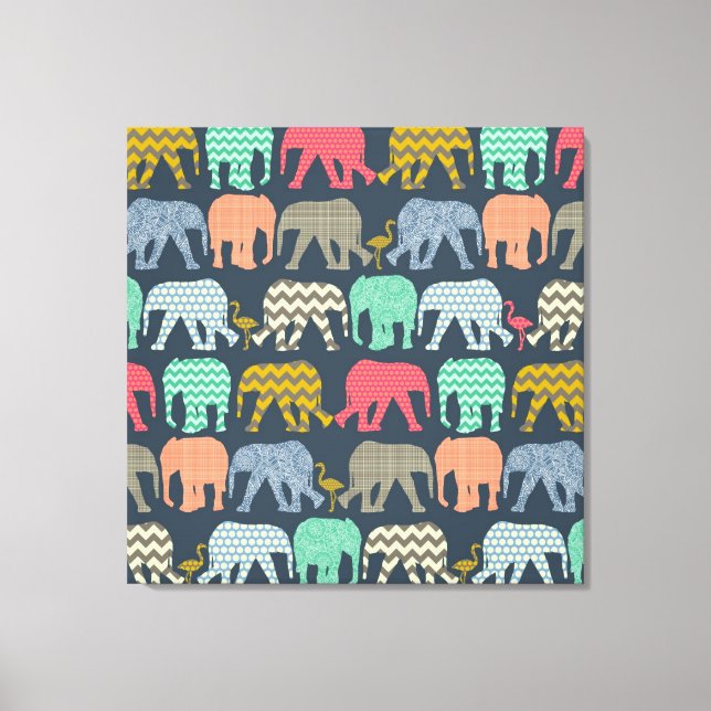 baby elephants and flamingos canvas print (Front)