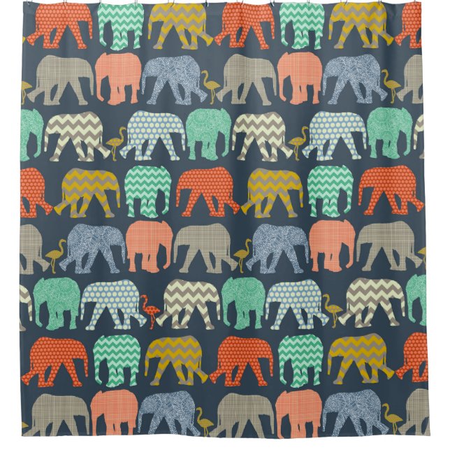 baby elephants and flamingos Sienna Shower Curtain (Front)